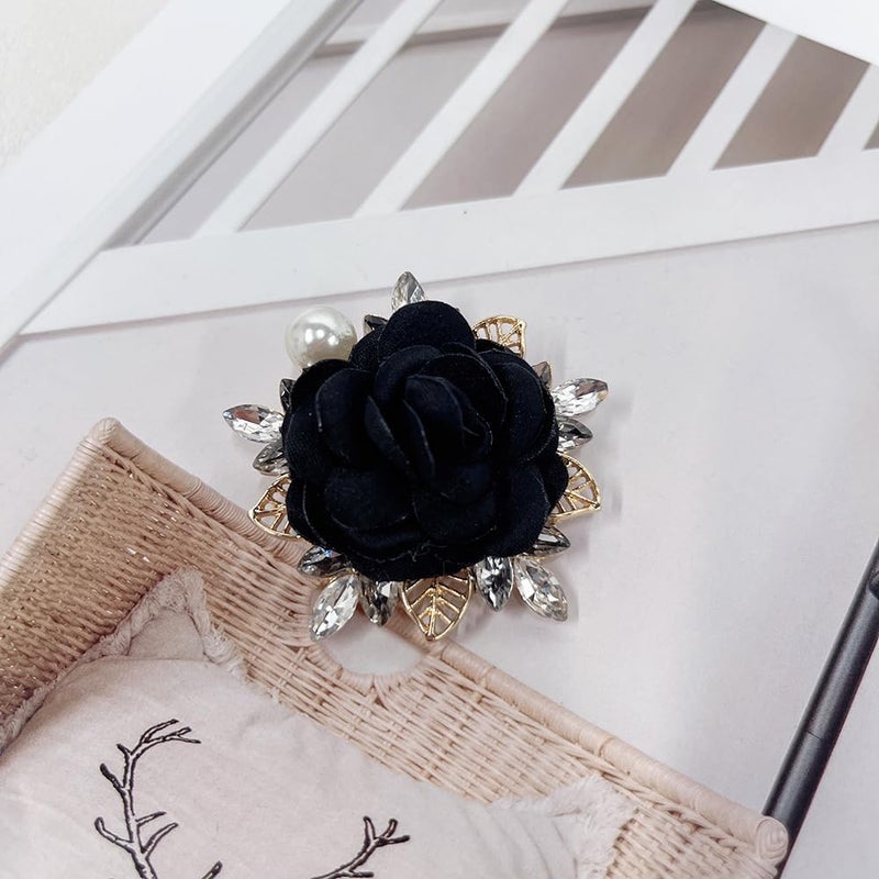 OIDIMS Elegant Rose Flower Brooch Pin for Women Men Wedding Party Gentleman's Essentials Handmade Imitation Crystal Pearl Fabric Flower Lapel Pin Dress Suit Accessories Boutonniere Ideas Gift - Image 5